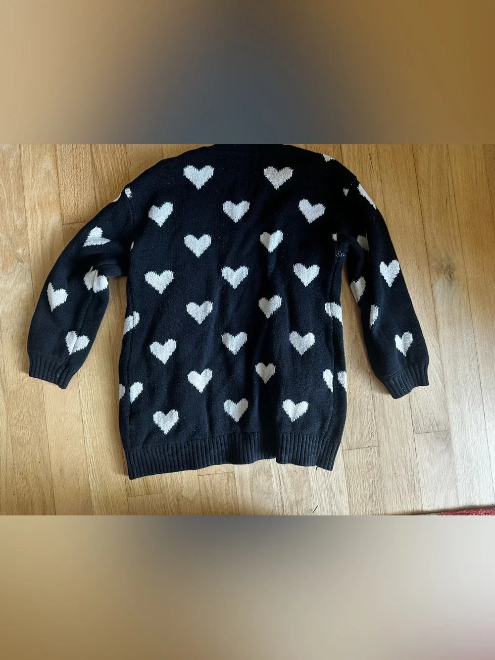 Old Navy Black long Cardigan with White Heart Pattern Sz 5t